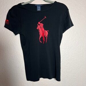 Vintage Ralph Lauren US Open T-Shirt Black Red Polo Pony Large Made in USA‎